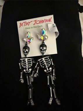 Authentic Betsey Johnson Earrings - Chandelier Glow In The Dark Skeletons NWT